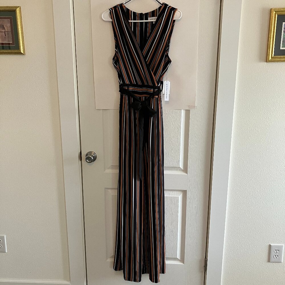 Emma & Michele Jumpsuit Black/Burnt Orange/White Stripes Size S 12 New W/Tags.